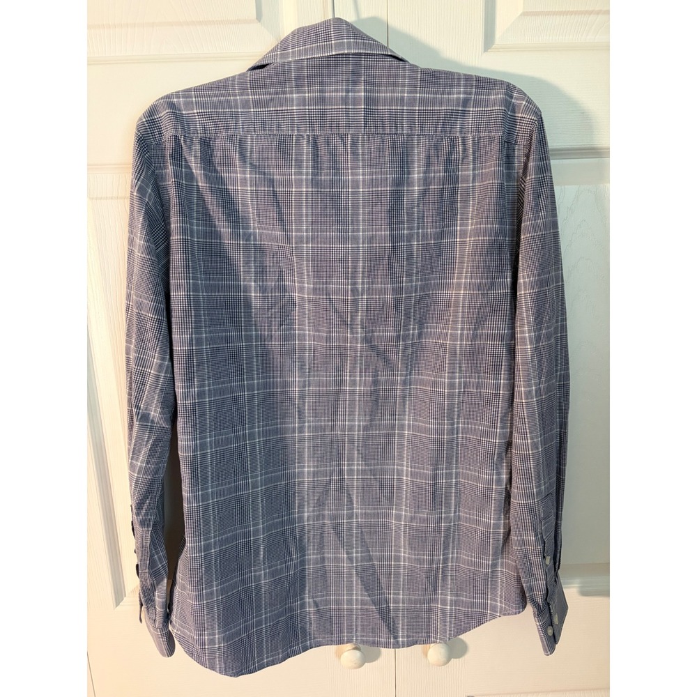 Michael Kors Mens Slim Fit Stretch Glen Plaid Button Down Shirt Blue White 16 L - Picture 2 of 9